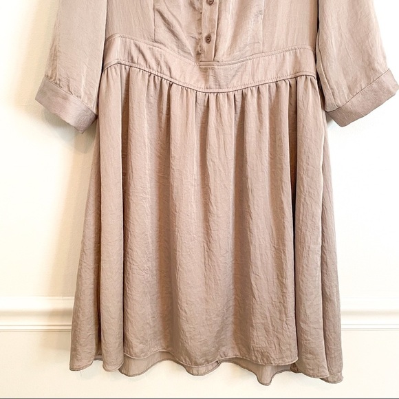 Aqua Satin Button Front Fit & Flare Dress Taupe L - Picture 7 of 11